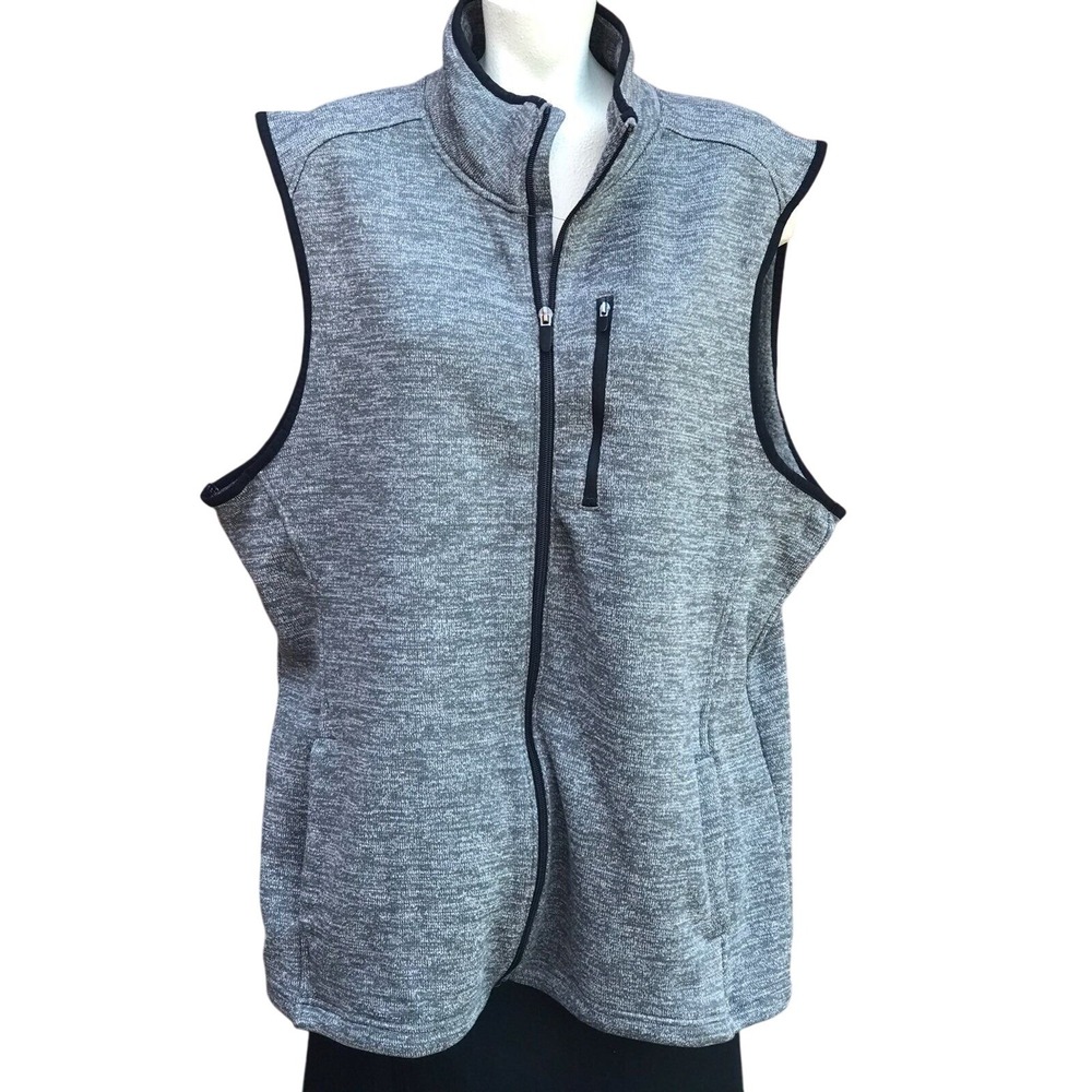 Men's Gray Full‎ Zip Sleeveless Fleece Vest Outdoor Casual Layering